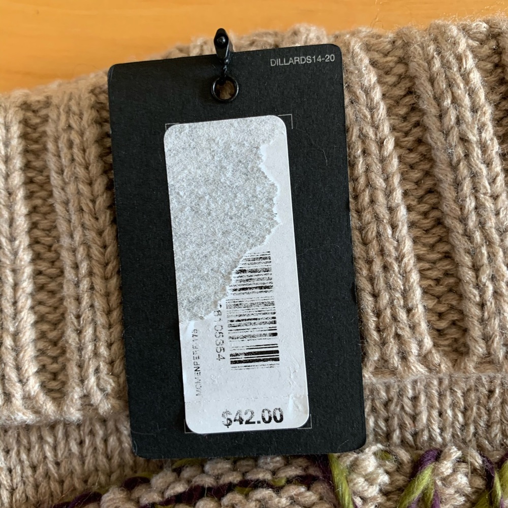 NWT Taupe Knit Hat with Large Multi Colored Pom - Picture 4 of 5